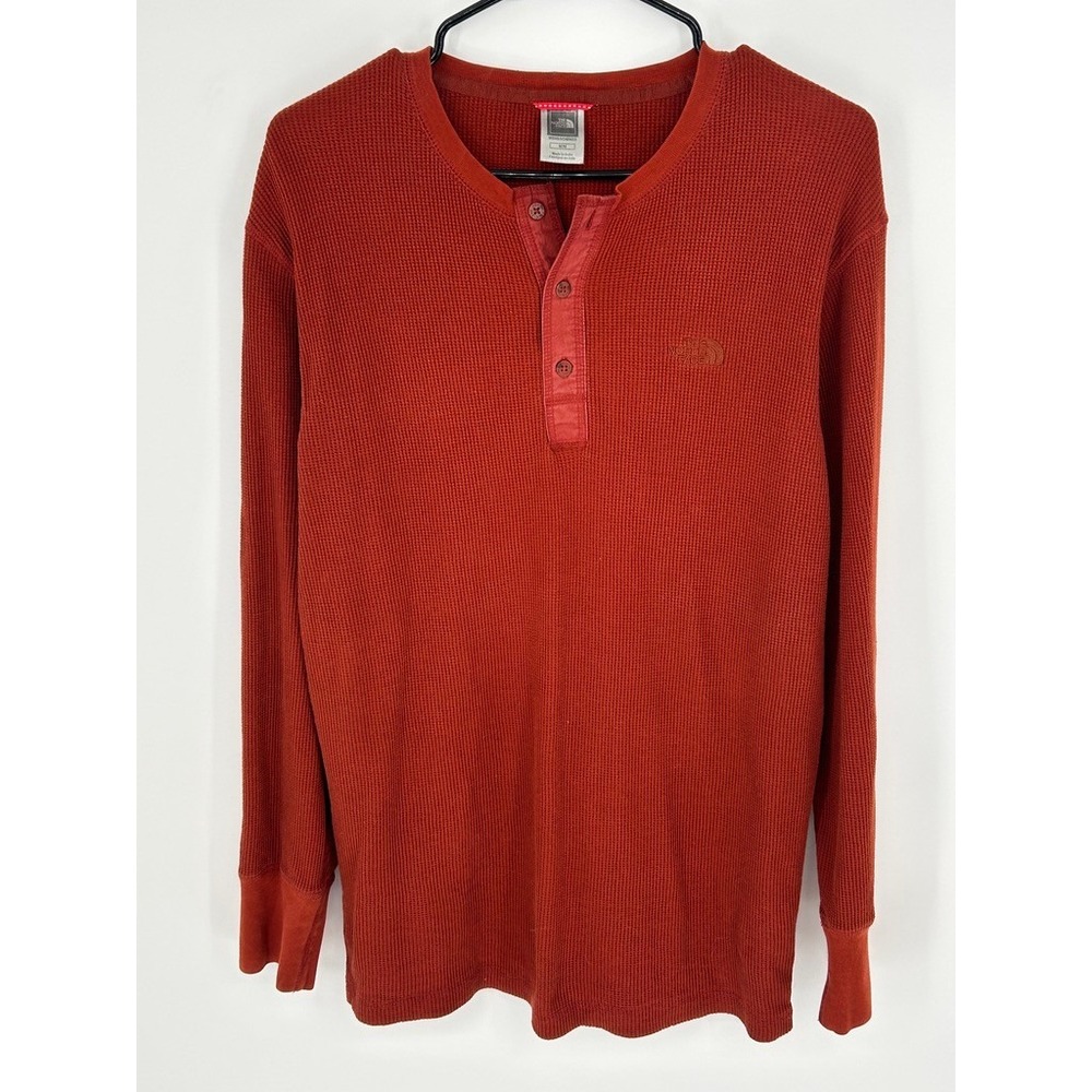 The North Face Mens M Thermal Henley Shirt Rust Waffle Knit Gorpcore Outdoor